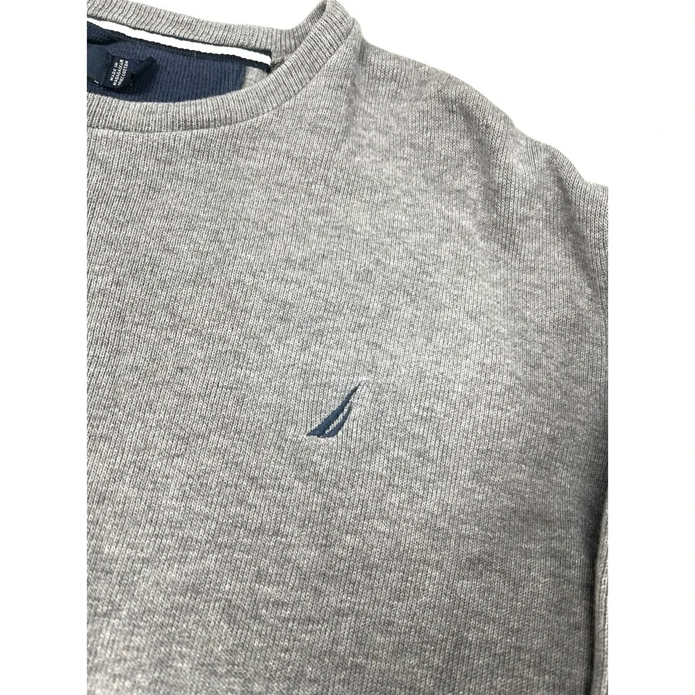 Nautica Mens Crewneck Sweater Medium Gray Color‎ Blue Logo